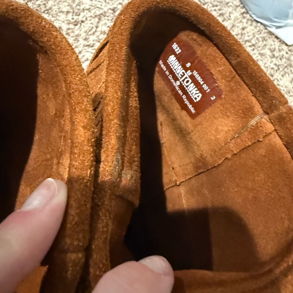 Minnetonka Chestnut Suede Moccasin Slip-Ons - Picture 3 of 4